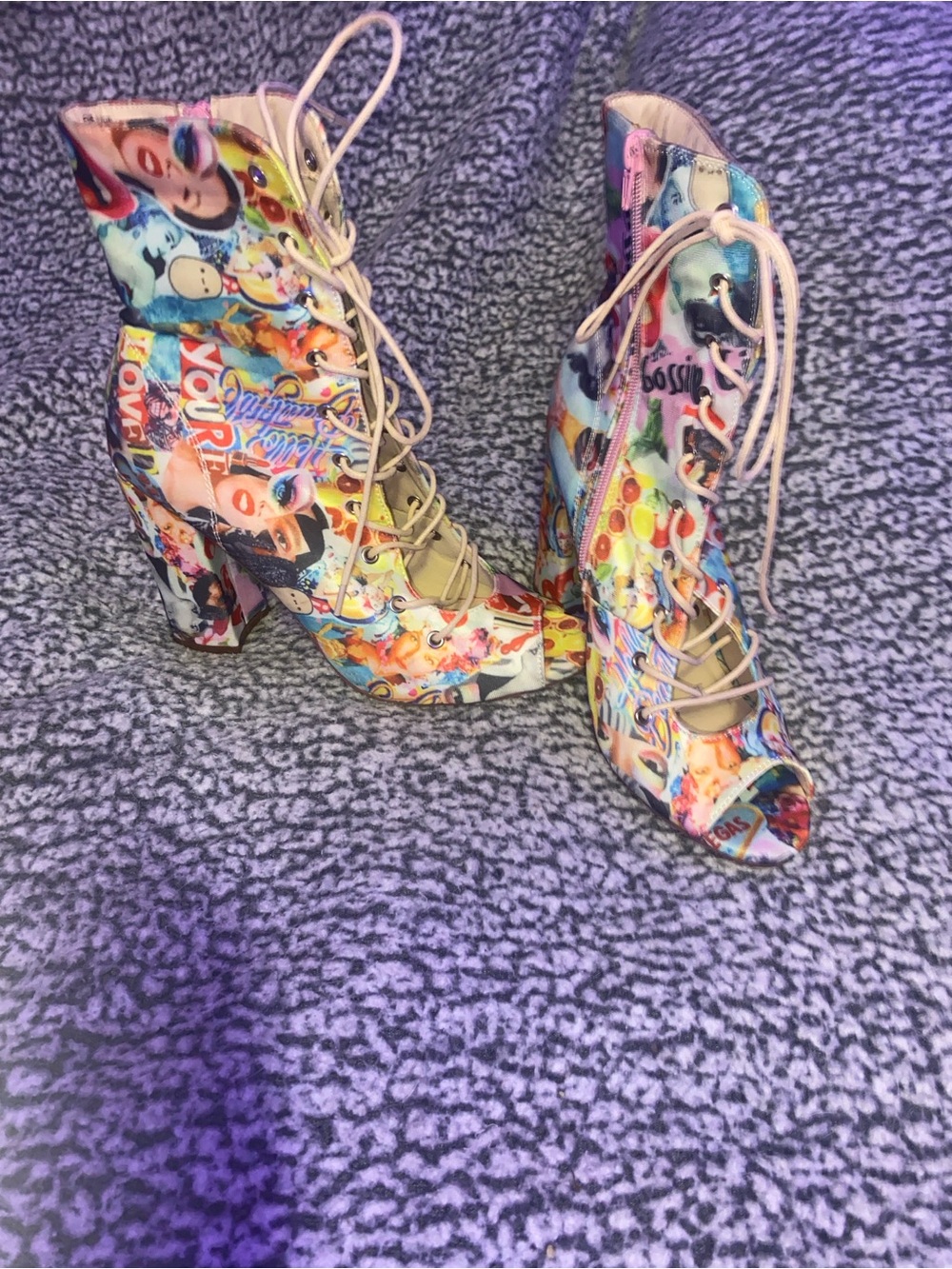 Colorful Pop-Art Lace-Up Peep-Toe Boots - Women